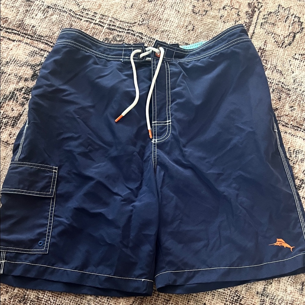 Tommy Bahamas Navy Board Shorts with Orange Accents